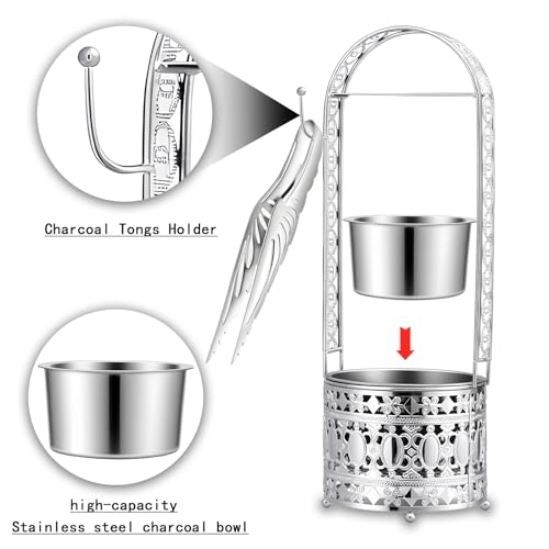 Portable Hookah Charcoal Basket with Coal Tongs,50 pre-Cut foil Sheets, 20 hygienic mouthpieces - Metal Storage Container & Holder for Shisha Accessories (Silver Basket 15.7") - size: Silver Basket 15.7"