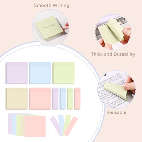 BAYTORY 6 Pads Pastel Sticky Notes, Memo Self-Stick Note (3x3 & 3x0.7 in) - size: 3x3 & 3x0.7 Inch