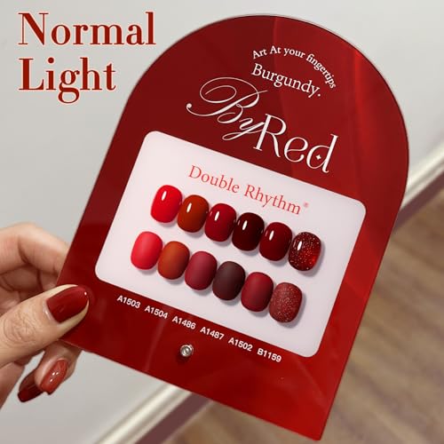 Double Rhythm 6 Pcs 15 ML Gel Polish Set Same Color Same Bottle Soak Off Gel Polish Kit Nail Art Manicure Salon DIY at Home for Women (Glitter Burgundy Dark Cherry Red Maroon-T6-7) - color: Burgundy Red