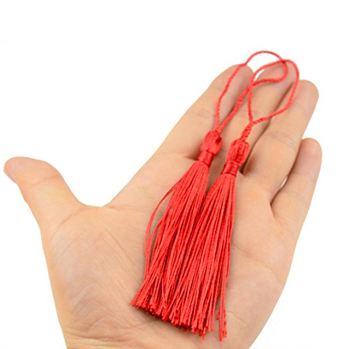 100Pcs 5 Inch Silky Bookmark Tassels for Jewelry, Souvenir(Dark Red) - color: Red