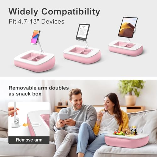 ERGONOV Tablet Pillow Stand for Lap with Snack Bowl and 360° Rotating Arm - color: Pink