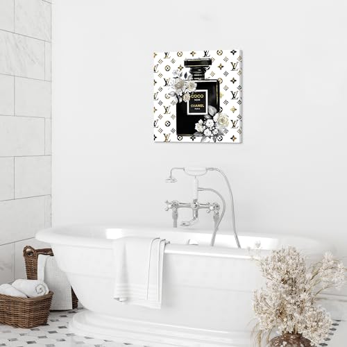 summer melody Black White Perfume Bottle Canvas Wall Art 24x24Inch - color: Black, size: 24L" x 24W"