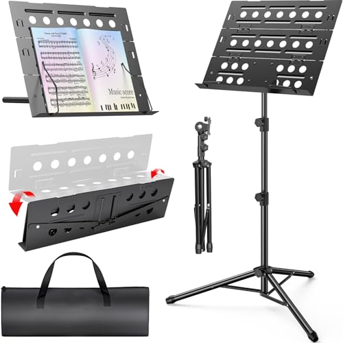New bee Music Stand, Tri-fold Panel Foldable Sheet Music Stand - color: Black