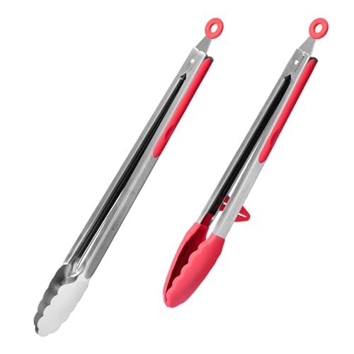 Kitchen Mama DuoEssentials Cooking Tongs Set, Red - color: Red