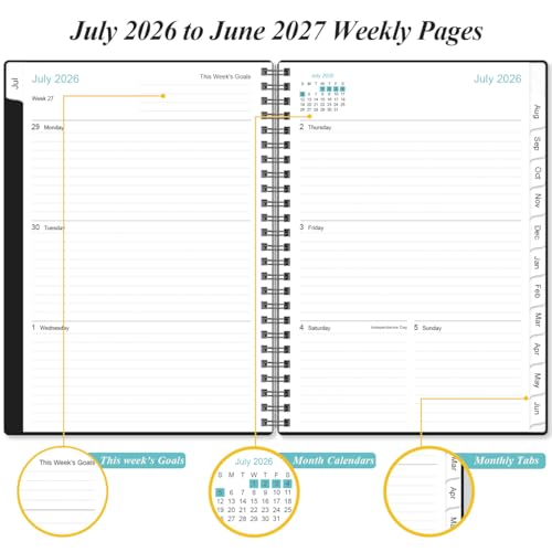 Planner 2026-2027 - A5 Weekly & Monthly Planner Spiral Bound, July 2026 - June 2027, with Flexible Cover, Tabs, Inner Pocket, 6.4" x 8.5", Black - color: Black, size: 6.4" x 8.5"