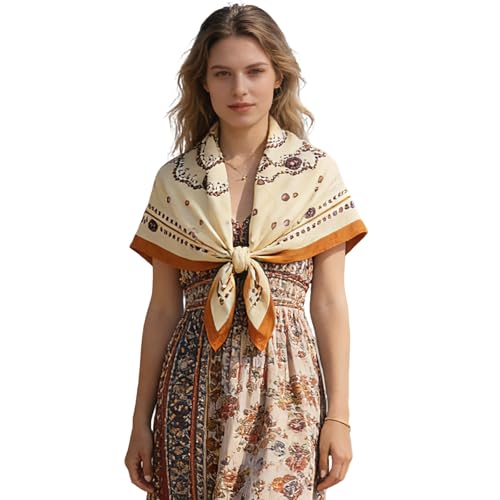 35" Head Scarf Large Square Scarf Like Cotton Hairscarf Fashion Scarves Bandana Night Sleeping Wraps for Women B01 - color: Orange Pearl Flower