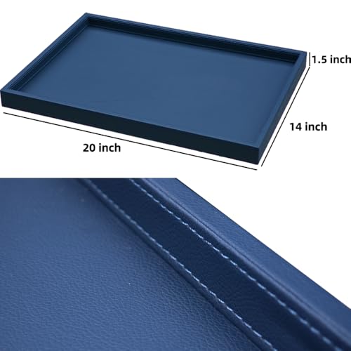 20x14 Inch Rectangular Ottoman Tray | Textured PU Leather, Waterproof & Heat-Resistant Storage for Coffee/Dining Tables, Sofa, Bed, Entertainment & Party (Navy Blue, 20 * 14in) - color: Navy Blue, size: 20" x 14" x 1.5"
