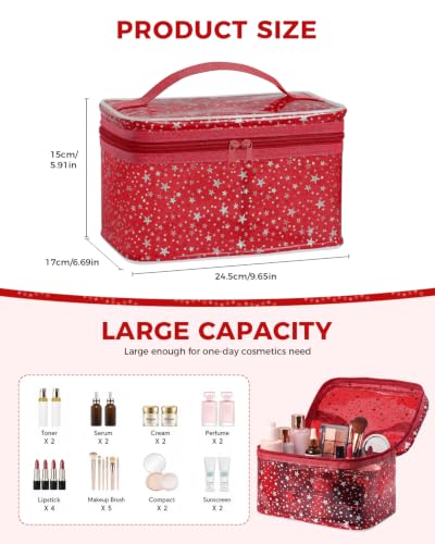 Star Clear Makeup Bag, Waterproof Travel Cosmetic Bag Toiletry bag,Red - color: Red