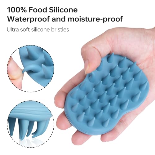 2pcs Shampoo Brush Hair Scalp Massager,100% Silicone Scalp Scrubber,Scalp Exfoliator for Stress Relax Hair Growth(Blue+Orange) - color: Blue+orange