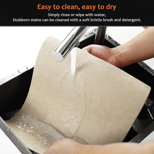 Beige Plastic Placemats Set of 8, Faux Leather Waterproof Table Mats - color: Beige