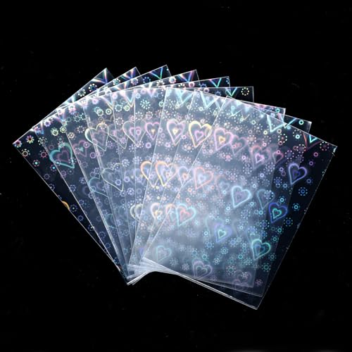 100 Pcs Photocard Sleeves Love Heart-Shape Laser Flashing Card Sleeves Trading Cards Sleeve Holographic Foil Protective Cover Foil Card Protective Sleeve 65x90mm