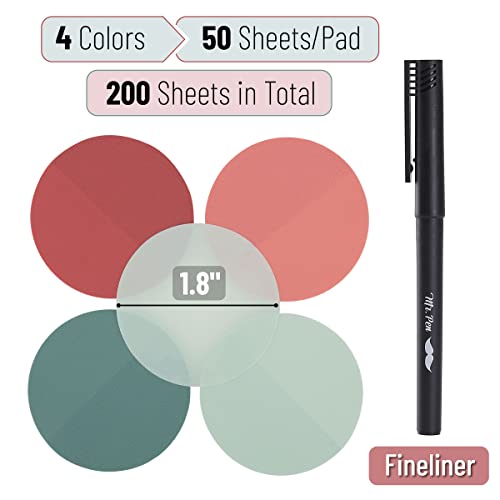 Mr. Pen- Round Transparent Sticky Notes, 1.8”, 4 Pads with Black Fineliner - color: Vintage, size: 200 Sheets