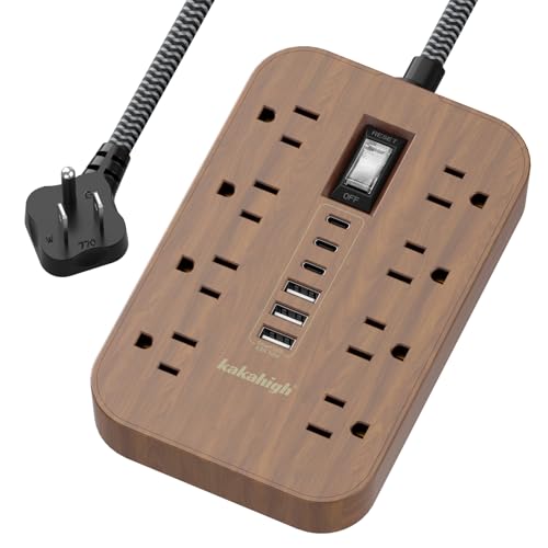 Walnut Power Strip with USB Ports - 5 FT - color: Brown, size: 5FT