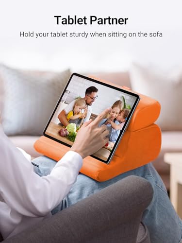UGREEN Tablet Pillow Stand for Lap Soft Holder Bed with 3 Viewing Angles Adjustable Home Office Accessories Compatible with iPad Pro 13 12 11 10.5 Air Mini 5 4 3 2 Phone 16 15 14 E-Reader Orange - color: Orange