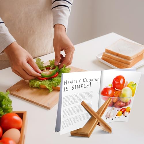Cookbook Stand for Kitchen Counter, Wooden, Brown - color: Brown