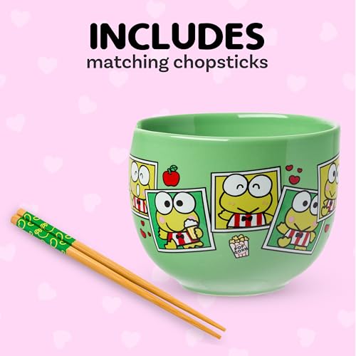 Silver Buffalo Sanrio Hello Kitty Foodie, Ramen Bowl with Chopsticks, 20oz - color: Keroppi Polaroids, size: 20 Ounces (No Spoon)