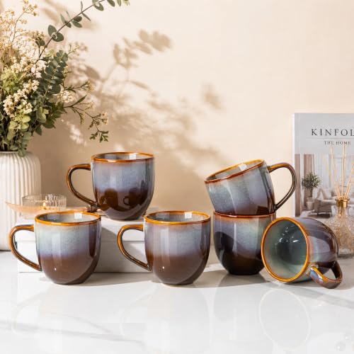 theterra Ceramic Coffee Mugs Set of 6, 12 oz Coffee Cups with Handle - color: Dusk Blue, size: 12 OZ (Set of 6)
