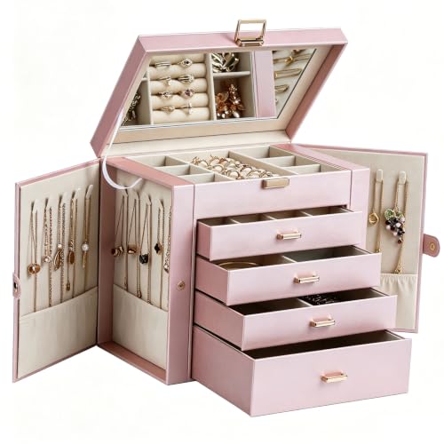 BOOVO Large Jewelry Box for Women, 5 Layer Jewelry Organizer (Rose Gold) - color: Rose Gold, size: 5 layer