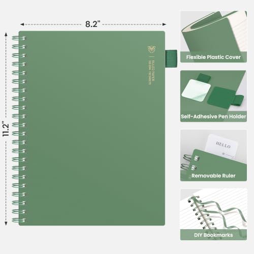EMSHOI Lined Spiral Journal Notebook, 300 Pages, A4 Size (8.2'' x 11.2'') - color: Dark Green, size: A4
