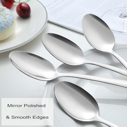 Pleafind Dinner Spoons - 24 Pcs 7.4 Inch Spoons Silverware, Stainless Steel Silverware Spoons, Silverware Spoon for Home, Kitchen, Restaurant, Mirror Polished & Dishwasher Safe - size: 24P 7.4'' Silver Dinner Spoons
