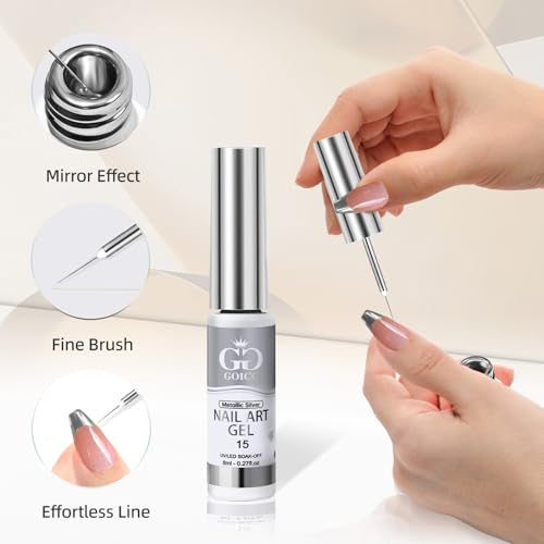 Silver Metallic Gel Liner Nail Polish 3D Mirror Chrome Gel French Tips - color: Sliver