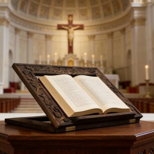 DoubleFill Adjustable Wooden Bible Stand, 13" x 10" Carved Missal Stand,Carved Bible Holder,Folding Display for Reading Bibles Books Reading Folding Religious Prayer