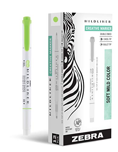 Zebra Pen MILDLINER No Bleed Highlighter, Green Color, Dual Tip, 12-Pack - color: Green