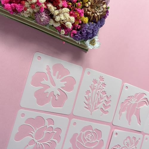 Flower Stencils for DIY Crafts, 20 Piece Reusable Plastic Floral Painting Templates, 3 Inch, for Wall, Floor and Textile Art Decoration - color: 20 Flower