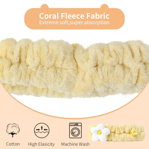 PERFECTSIGHT Kawaii Headband for Spa, Makeup, Washing Face, Party - 2 Pack Cute Hair Band for Shower Beauty Skincare, Soft Facial Headbands for Girls and Women (Yellow Flower Bee) - color: Yellow Flower Bee
