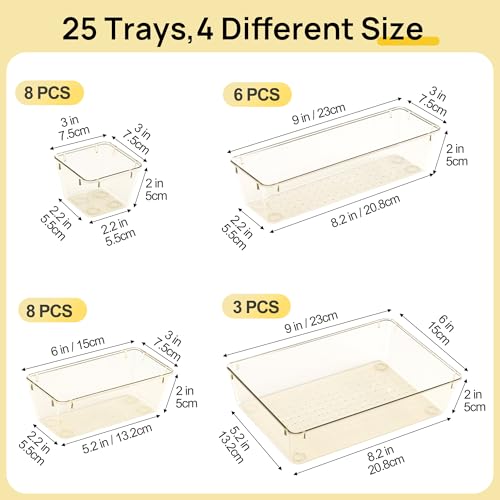 Vtopmart 25 Pack Plastic Drawer Organizers with Anti-slip Rubber Pads - color: Transparent Champagne