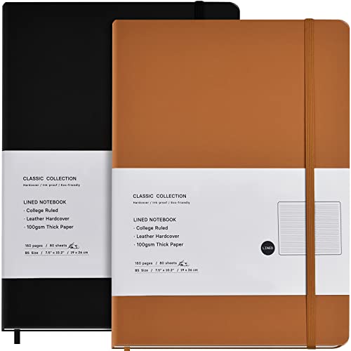 2 Pack B5 Journal Notebooks Classic College Ruled Notebooks Hardcover Lined Journals for Office Home School Business Writing Note Taking, 10.2 x 7.5 inch, 100GSM Thick Paper, 160 Pages (Black/Brown) - color: Black/Brown