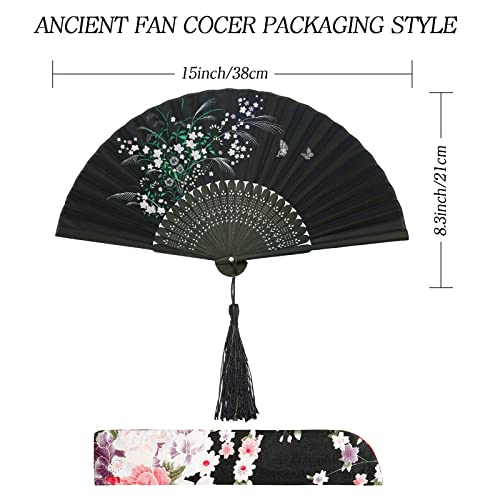 Zonon 4 Pack Hand Held Folding Fans for Women Silk,Vintage - style: Vintage
