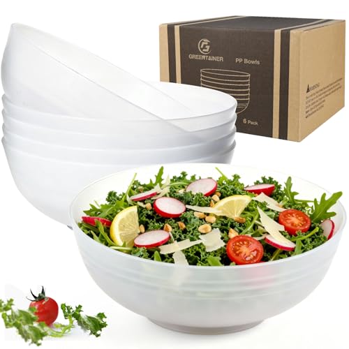 Greentainer Unbreakable Large Salad Bowls, 76 oz Reusable Plastic Clear Serving Bowl Set of 6, Lightweight Bowl for Soup, Cereal, Fruit, Popcorn, Dishwasher & Microwave Safe - color: Transparent