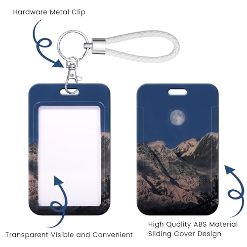 ID Card Badge Holder Key Chain with Metal Keyring, Plastic Slide Open with ID Window for Women Men Girls Students,Snowy Mountain Starry Sky - color: Snowy Mountain Starry Sky