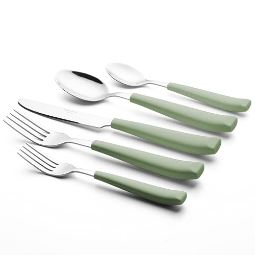 ANNOVA Silverware Set Stainless Steel Colorful Handle Tableware Kitchen Flatware Set Utensils, Includes Dinner Knives, Forks, Spoons, Salad Forks & Dessert Spoons (Sage Green, 20 Pieces) - color: Sage Green 20Pieces