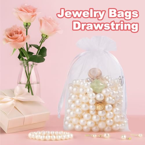 Crweety 50 Pcs Organza Bags 3x4, White Small Mesh Gift Bags Drawstring Bulk - color: White