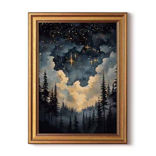 HUARCEY Gold Framed Canvas Wall Art, Celestial Stars Night Decor 12x16 Inch - color: Celestial Stars Art, size: 16"L x 12"W