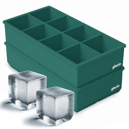 Ice Cube Molds, 2 Pack Silicone Trays for 8 Large Square Cubes - color: Green