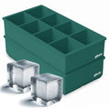 Ice Cube Molds, 2 Pack Silicone Trays for 8 Large Square Cubes - color: Green