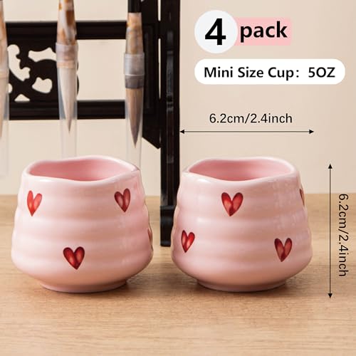 Ceramic Tea Cup Set, 5OZ Espresso Cups, Pink Love, Set of 4 - color: Pink Love