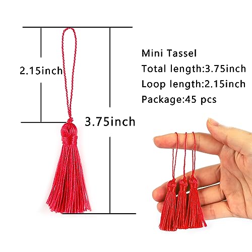 48Pcs Mini Bookmark Tassels Handmade Keychain Silky Tassel - color: Red