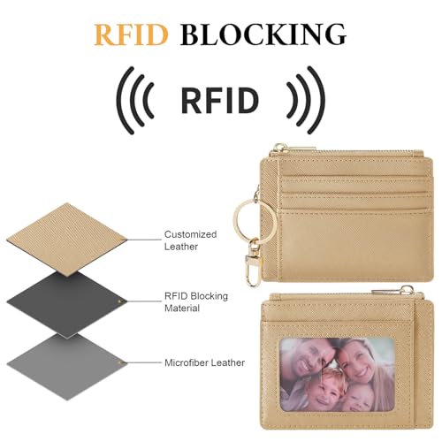 Sodsay Card Case Slim Front Pocket Wallet for Women Credit Card Holder with Keychain | Slim, Credit Card Holder, Front Pocket, with Keychain - color: CH Champagn Gold