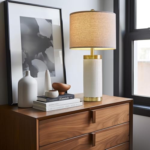USumkky 24.5" Modern Ceramic White Bedside Lamp for Bedroom Decor Farmhouse Table Lamp for Living Room Office Dorm - color: ‏‏Off-White