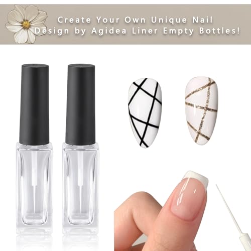 Nail Art Liner Empty Bottles 7ML, 6 Pack Empty Blooming Nail Polish Bottles with Brush & Mixing Balls & Funnels for Nail Decoration DIY Art (Not for Gel) (BLACK) - color: BLACK