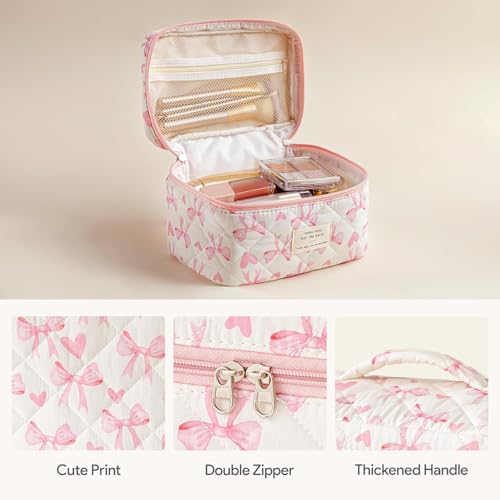 HBselect Quilted Makeup Bag, 3Pcs Cotton Large Travel Makeup Bags Organizer - color: A-3PCS-Floral 13
