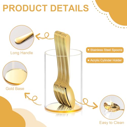 12 Pcs Gold Coffee Spoons with Holder 4.92 Inch Demitasse Espresso Spoons Mini Coffee Spoons Gold Tiny Dessert Spoons Small Tea Spoon Stainless Steel Acrylic Cylinder Holder for Party Coffee Bar Home - color: Gold