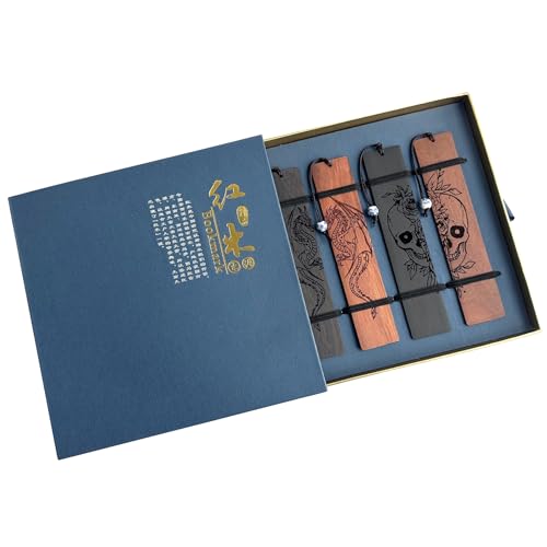 4 Pcs Wooden Bookmark Set, Book Marks for Book Lovers, Unique Bookmarks Gifts for Men Boy (Dragon and Skull) - style: Dragon and Skull