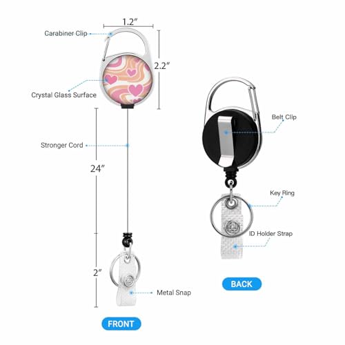 Pink Heart Pattern ID Badge Holder Wave Strip Badge Holder with Retractable Clip Durable and Easy to Use for Student Nurse Worker - color: Pink Heart Pattern