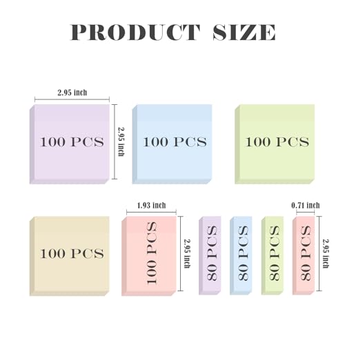 BAYTORY 6 Pads Pastel Sticky Notes, Self-Stick Note (3x3 & 3x2 & 3x0.7 in) - size: 3x3 & 3x2 & 3x0.7 Inch