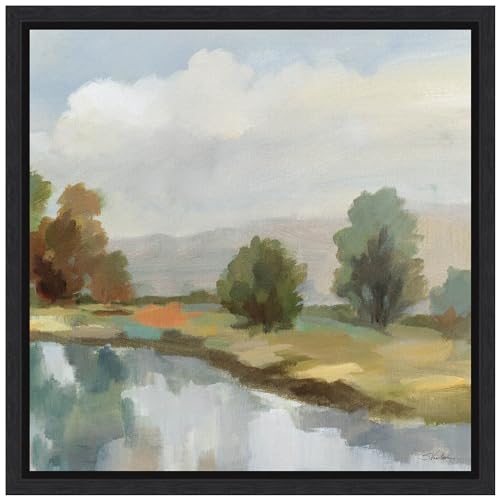 Amanti Art Framed Canvas Wall Art 16x16 River and Clouds III by Silvia Vassileva, Framed Wall Art Canvas, Landscapes Artwork, Modern Decor, Small Poster Painting for Living Room, Bedroom, Bathroom, - color: Sylvie Black, size: 16"L x 16"W